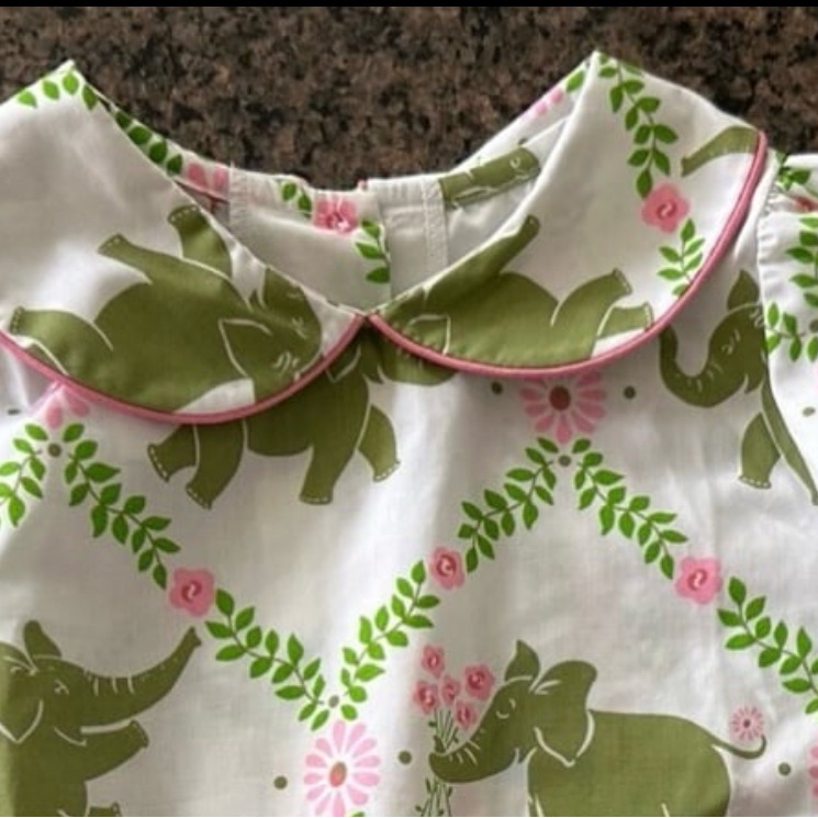 Tbbc Girl's Maude's Peter Pan Collar Shirt Elephant Print 3t Like New